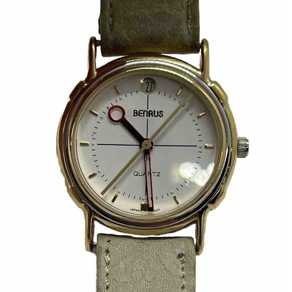 Benrus John Zaboyan Quartz Watch Women's Gold Tone Date Round Dial 100FT WR - Picture 1 of 8